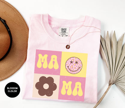 Comfort Colors Smiley Face MAMA T-Shirt, Cute New Mom Shirt, Mama T-shirt, Retro Daisy Mama Shirt, gift For Mom, Mother Days Shirt, Mom Life