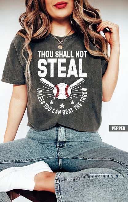 Comfort Colors Thou Shall Not Steal Baseball Shirt,  Baseball dad Mom, Baseball Coach, Coaches Gift, Baseball Gifts, Baseball Catcher