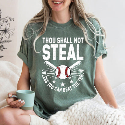 Comfort Colors Thou Shall Not Steal Baseball Shirt,  Baseball dad Mom, Baseball Coach, Coaches Gift, Baseball Gifts, Baseball Catcher