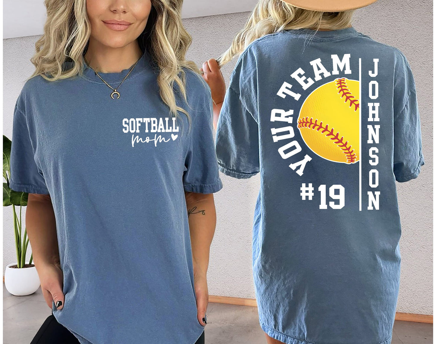 comfort colors Personalized Softball Mom Shirt, Custom Mama Softball Tee,Child Name & Number Softball Game Season Shirt,Game day Sports Mama