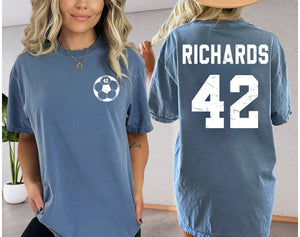 Comfort Colors Customized Soccer Shirt, Personalized Soccer Shirt, Soccer Mom Shirt, Soccer Name Shirt, Custom Soccer Shirt, Soccer Number