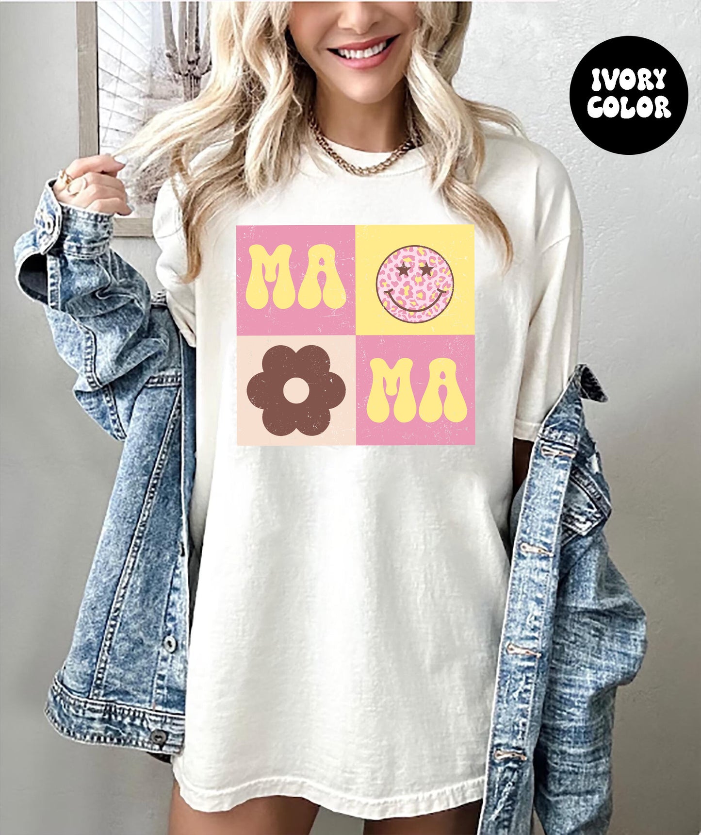 Comfort Colors Smiley Face MAMA T-Shirt, Cute New Mom Shirt, Mama T-shirt, Retro Daisy Mama Shirt, gift For Mom, Mother Days Shirt, Mom Life