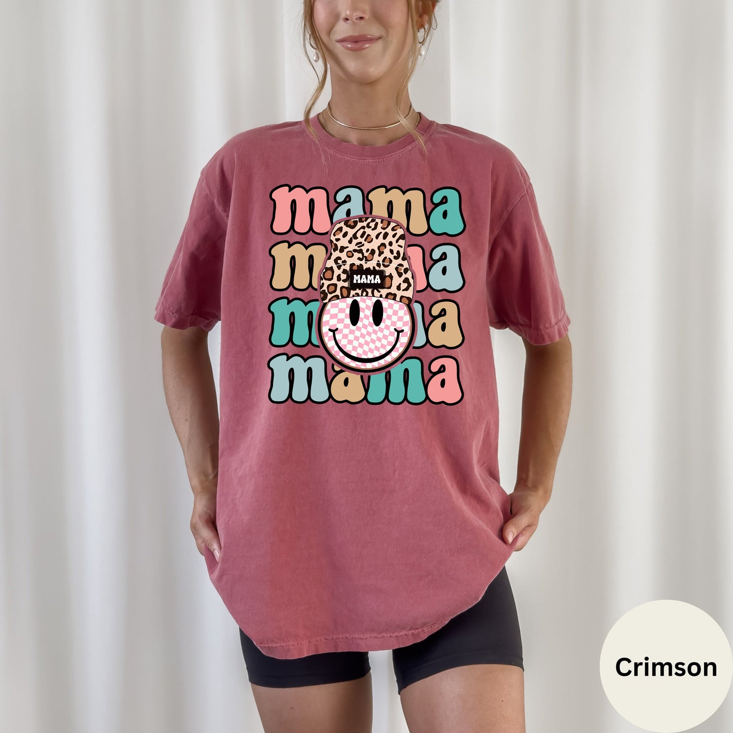 Komfortfarver Retro Mama-skjorte, Smiley Face Mama-skjorte, Mors Dag-skjorte til mor, MamaTshirt, Mama-T-shirt, Graviditetsannonce-skjorte