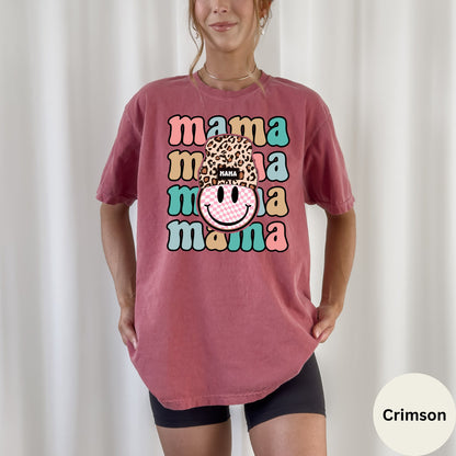 Komfortfarver Retro Mama-skjorte, Smiley Face Mama-skjorte, Mors Dag-skjorte til mor, MamaTshirt, Mama-T-shirt, Graviditetsannonce-skjorte