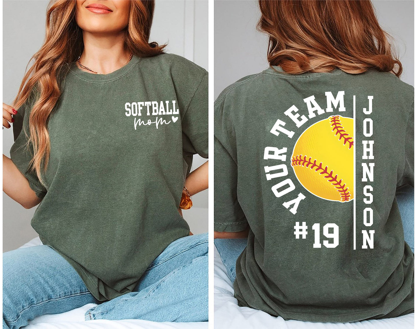 comfort colors Personalized Softball Mom Shirt, Custom Mama Softball Tee,Child Name & Number Softball Game Season Shirt,Game day Sports Mama