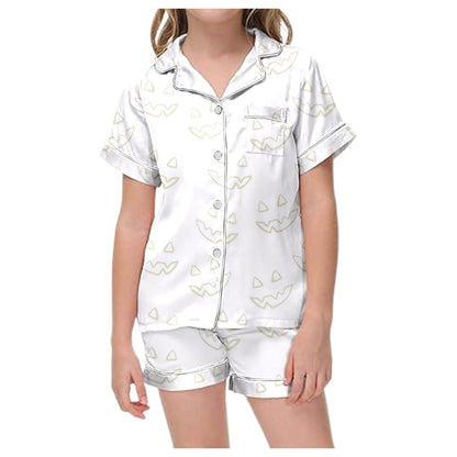 Toddler Baby Girl Halloween Pajama Short Sleeve Cute Pumpkin Print Pajamas Shorts 2Pcs Halloween Pajamas Set Fall Sleepwear Set_Light Pink_Toddler Baby Girls Halloween Outfits