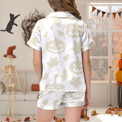 Toddler Baby Girl Halloween Pajama Short Sleeve Cute Pumpkin Print Pajamas Shorts 2Pcs Halloween Pajamas Set Fall Sleepwear Set_Light Purple_Toddler Baby Girls Halloween Outfits_2-3