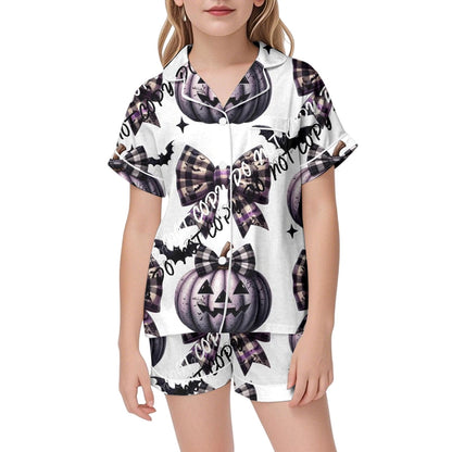 CONFREE Toddler Baby Girl Halloween Pajama Short Sleeve Cute Pumpkin Print Pajamas Shorts 2Pcs Halloween Pajamas Set Fall Sleepwear Set