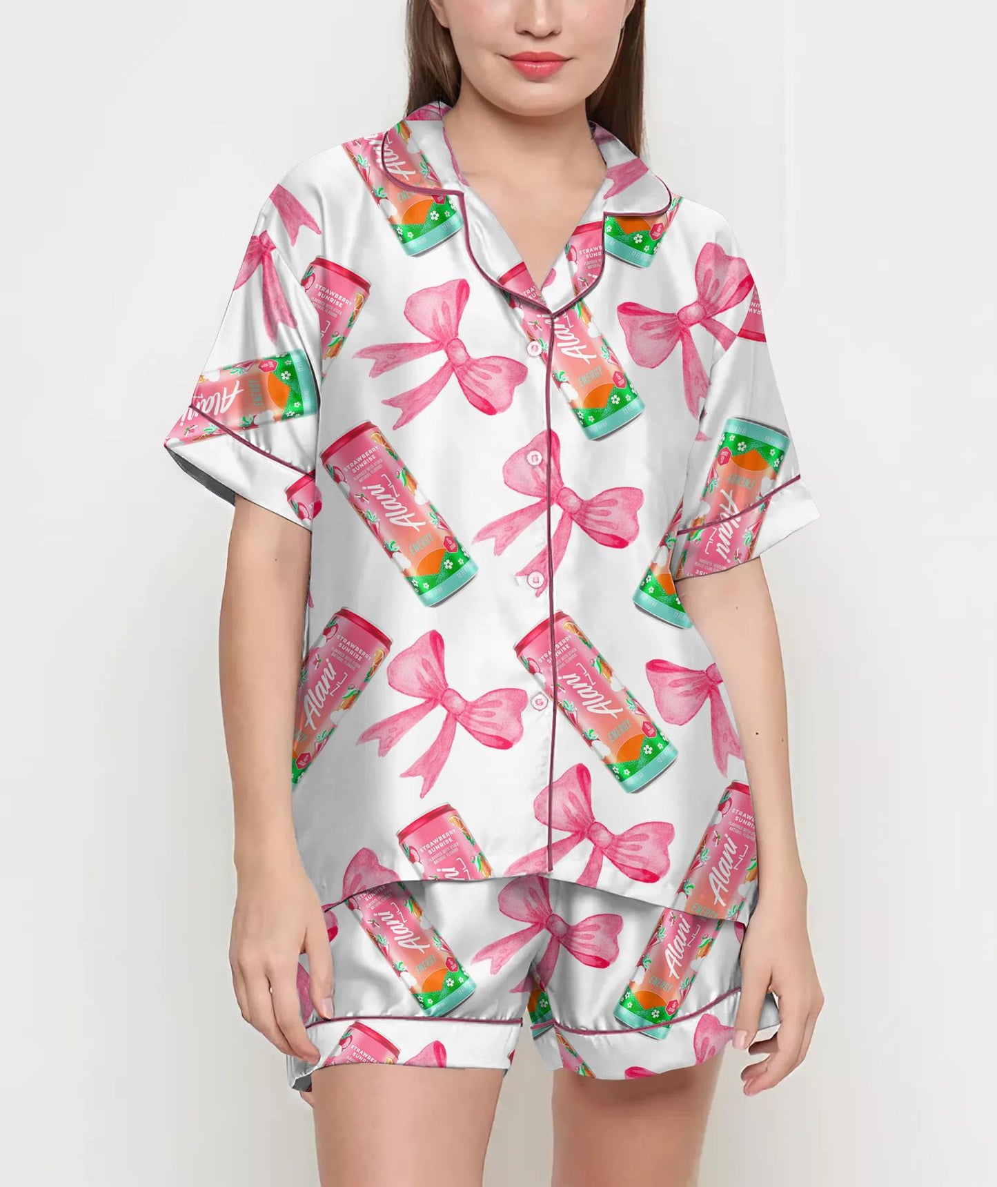 Coquette Alani Pajamas Satin Set, Pink Coquette Energy Drink Shirt, Mother's Day Gift, Birthday Gift,Pjs For Women, Bridesmaid Gifts, Party 4316