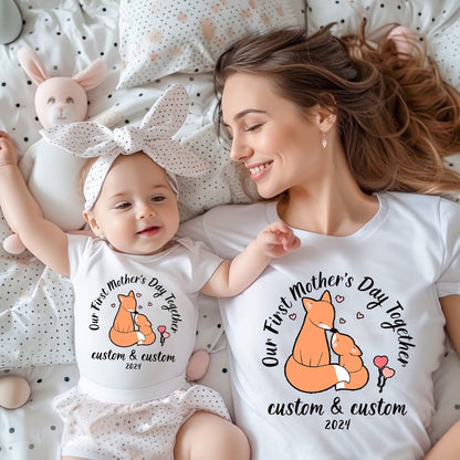Saincheaptha Ár gCéad Lá Máthar Le Chéile Shionnach Mamaí agus Léine Linbh, Léinte Meaitseála Lá na Máithreacha, Léine Lá na Máithreacha Pearsantaithe, Mam Nua