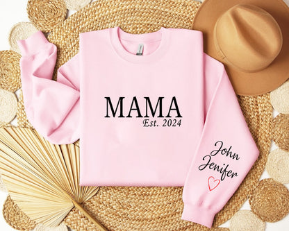 Custom Mama Shirt with Name on Sleeve, Mothers Day Jumper, Personalized mama jumper, Minimalist mammy jumper, Christmas Gift for Mama