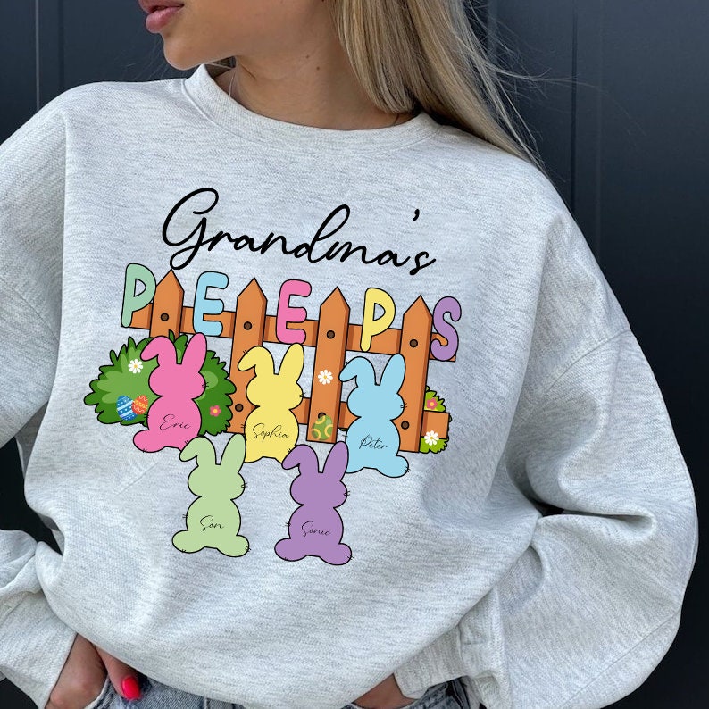 Custom Easter Grandma Sweatshirt, Granma's Peeps Shirt, For Grandma, Grandma Easter Shirt With Grandkids Names, Granny Shirt for Easter Day