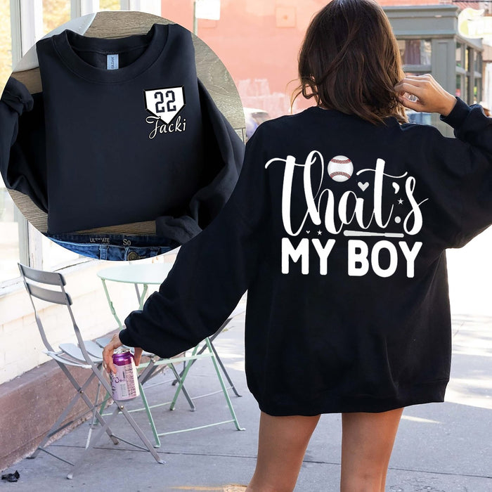 Custom That's My Boy Baseball Mom Sweatshirt, Personalized Gift for Mom Dad, Cute Baseball Mom Hoodie, Baseball Mom Shirt, Baseball tee