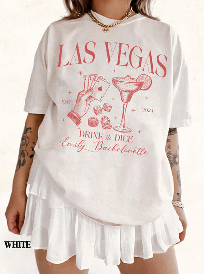 Custom Las Vegas Bachelorette Shirt, Retro Casino Bach Trip Tee, Poker Dice Bachelorette Party Shirts,  Wedding Shirt, Drink and Dice Shirt