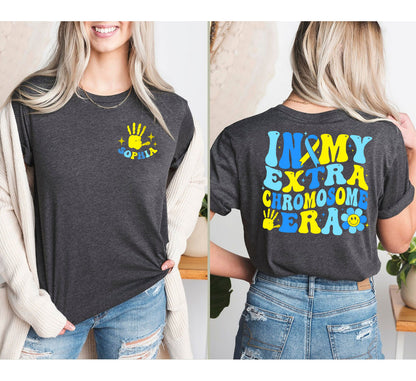 Custom In My Extra Chromosome Era Shirt, Down Syndrome Awareness, T21 Down Syndrome Shirt,Blue Yellow Ribbon,Down Warrior,Support Shirt