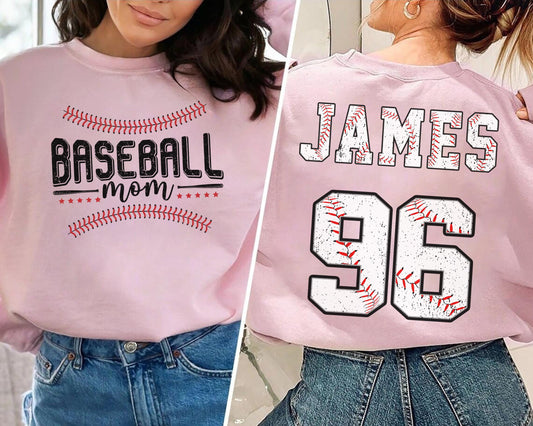 Custom Baseball Mom Sweatshirt, Baseball Name and Number Shirt, Game Day Shirt, Baseball Mama Shirt, Mom Baseball Tee, Gift for Mom