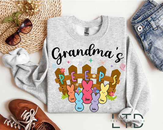 Custom Grandma's Peeps Shirt, Easter Grandma Shirt, Granny Shirt for Easter Day, Gift For Grandma, Grandma Easter Shirt With Grandkids Names