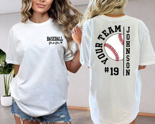Custom Baseball Mom Shirts, Personalized Baseball Shirt, Game Day Baseball Hoodie, Name and Number Baseball Sweatshirt, Baseball Dad gift