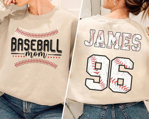 Custom Baseball Mom Sweatshirt, Baseball Name and Number Shirt, Game Day Shirt, Baseball Mama Shirt, Mom Baseball Tee, Gift for Mom