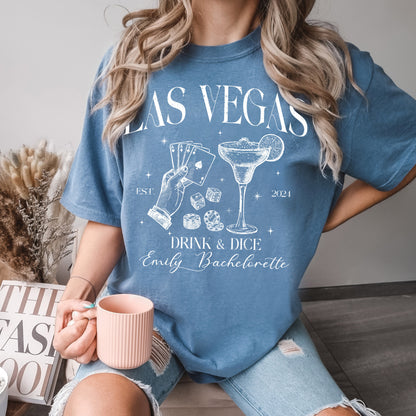 Custom Las Vegas Bachelorette Shirt, Retro Casino Bach Trip Tee, Poker Dice Bachelorette Party Shirts,  Wedding Shirt, Drink and Dice Shirt