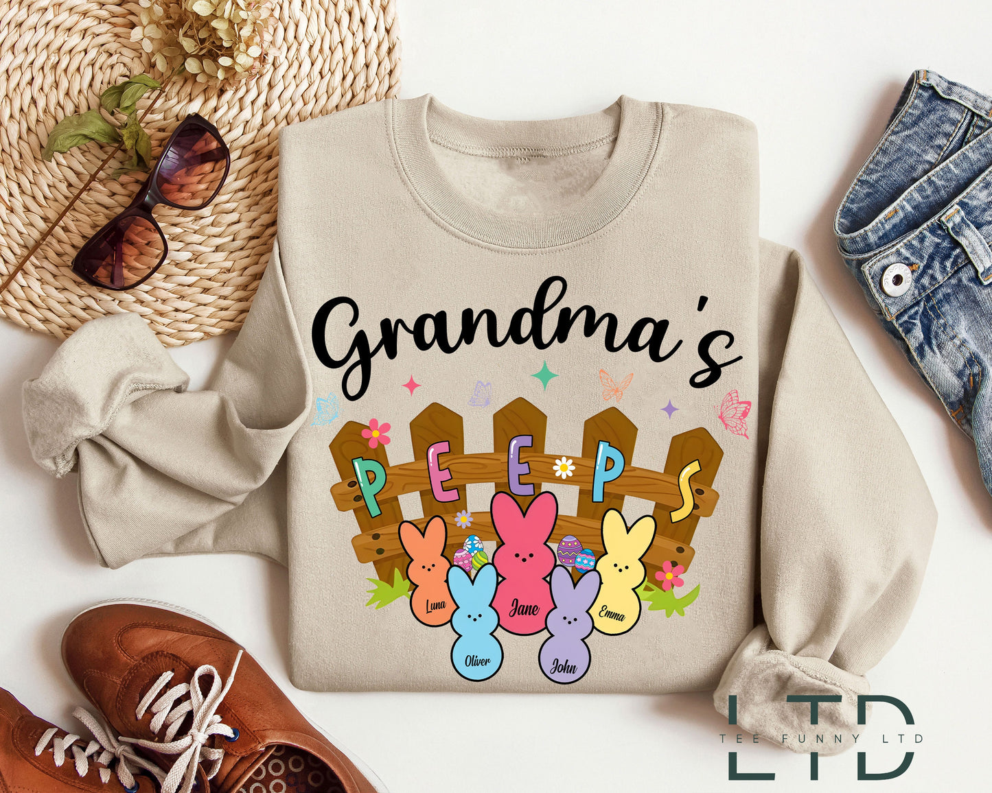 Custom Grandma's Peeps Shirt, Easter Grandma Shirt, Granny Shirt for Easter Day, Gift For Grandma, Grandma Easter Shirt With Grandkids Names