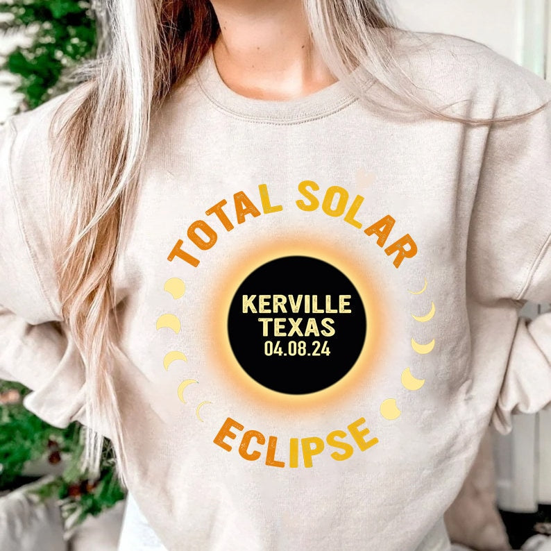 Custom State City Total Solar Eclipse Shirt, Solar Eclipse 2024 Sweatshirt, Sun Moon Totality 2024, 4.8.2024 Great American Eclipse States