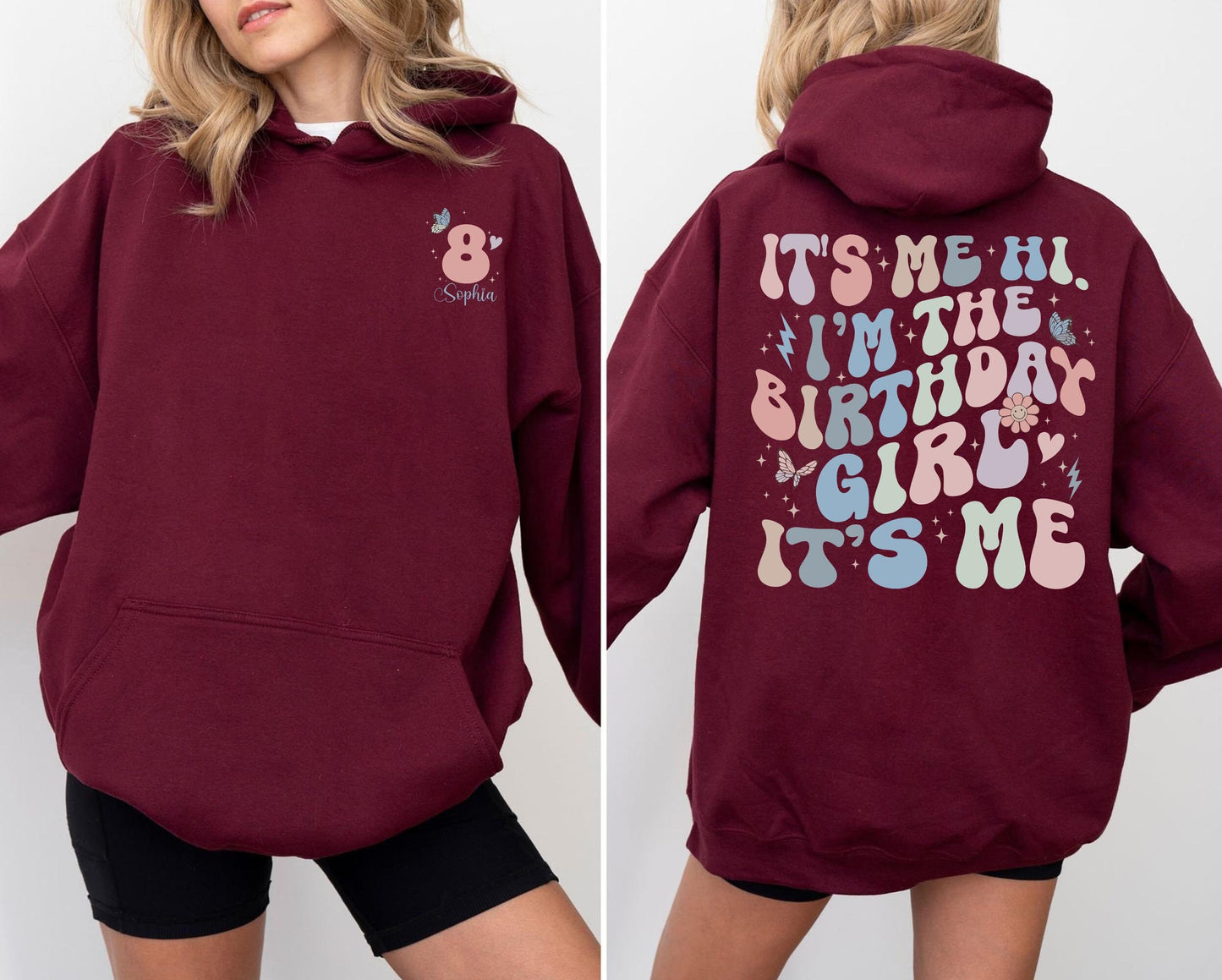 Custom It's me Hi I'm the Birthday Girl It's Me Hoodie, Custom Birthday Name Age Shirt, It's me Hi Shirt, Personalized Birthday Tee