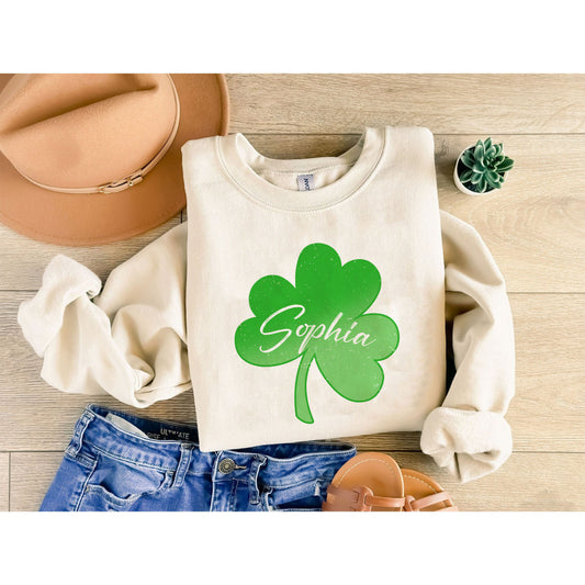 Cute St Patricks Four Leaf Clover Shirt, Custom Name St Patrick Tshirt, St Patricks Day,Shamrock Sweatshirt,Gift For St Patricks