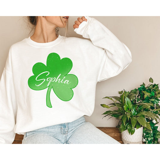 Cute St Patricks Four Leaf Clover Shirt, Custom Name St Patrick Tshirt, St Patricks Day,Shamrock Sweatshirt,Gift For St Patricks