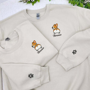 Cartoon Corgi Sweatshirt or Hoodie, Embroidered Initial Heart on Sleeve