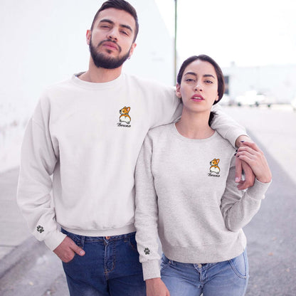 Cartoon Corgi Sweatshirt or Hoodie, Embroidered Initial Heart on Sleeve