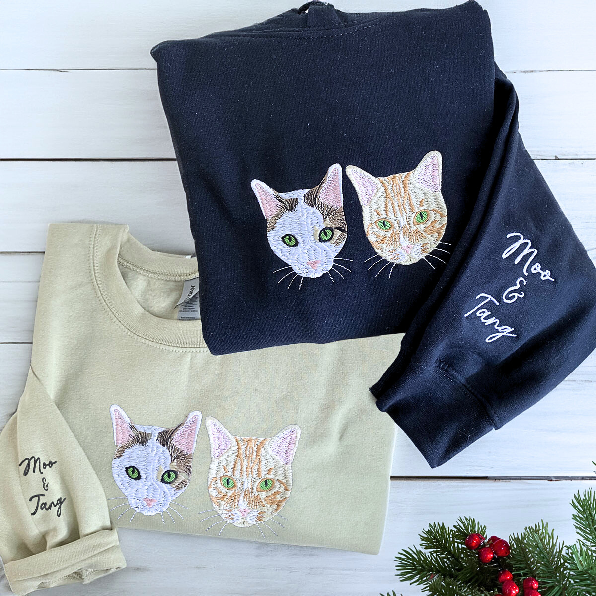 Cat Lover Twin Pack Embroidered Crewneck Sweatshirt & Hoodie