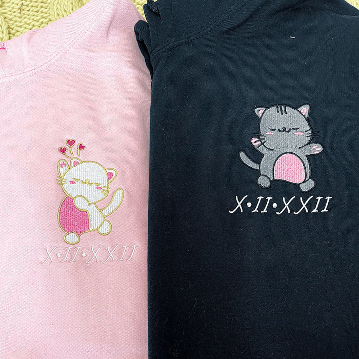 Cat Matching Hoodies or Sweatshirts, Custom Embroidered for Couple Valentine's Gifts