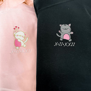 Cat Matching Hoodies or Sweatshirts, Custom Embroidered for Couple Valentine's Gifts