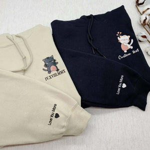 Cat Matching Hoodies or Sweatshirts, Custom Embroidered for Couple Valentine's Gifts