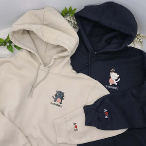 Cat Matching Hoodies or Sweatshirts, Custom Embroidered for Couple Valentine's Gifts