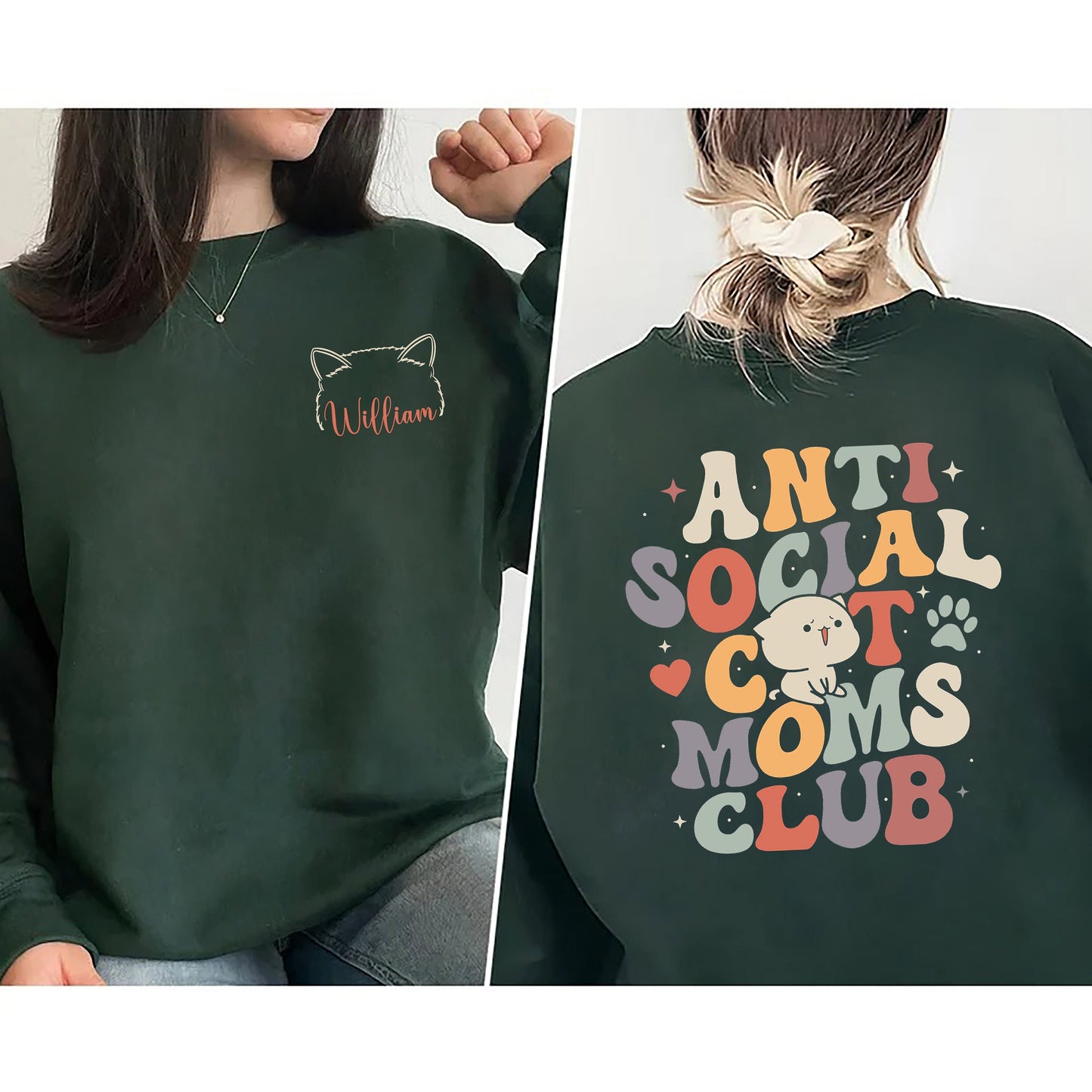 Cat Shirt Sweatshirt, Custom Cat Ears Sweatshirt, Anti Social Dog Mom Club, Cat Mom Sweatshirt, Cat Lover Sweatshirt, Cat People Sweatshirt