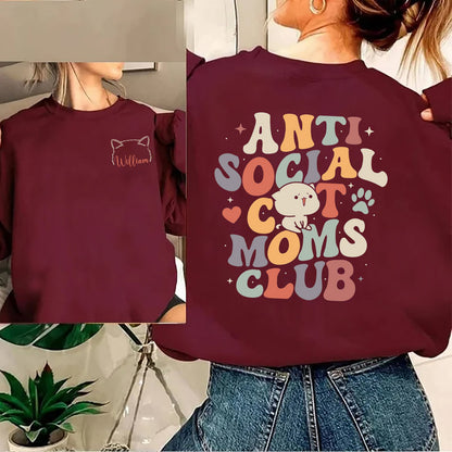 Cat Shirt Sweatshirt, Custom Cat Ears Sweatshirt, Anti Social Dog Mom Club, Cat Mom Sweatshirt, Cat Lover Sweatshirt, Cat People Sweatshirt