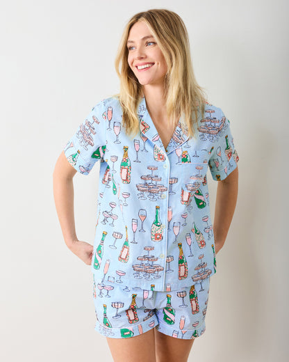 Champagne Tower - Short Pajama Set - Soft Blue