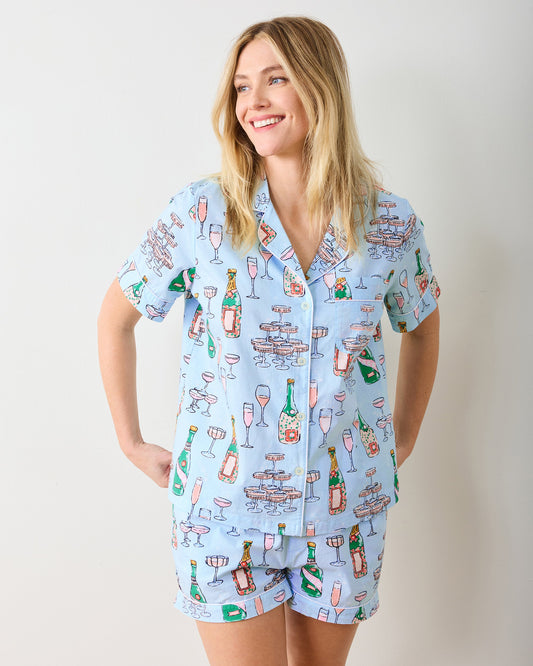 Champagne Tower - Short Pajama Set - Soft Blue