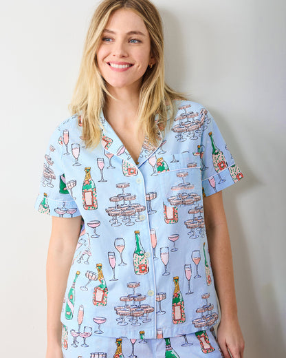 Champagne Tower - Short Pajama Set - Soft Blue