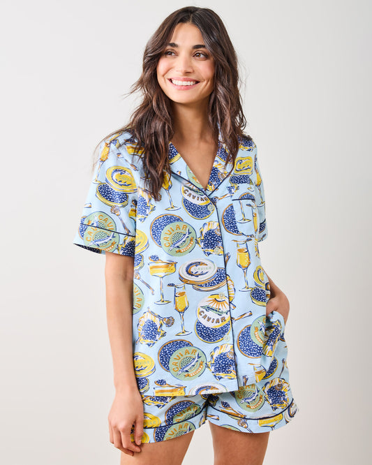 Champagne & Caviar - Short Pajama Set - Pale Blue