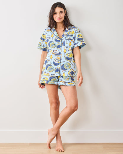 Champagne & Caviar - Short Pajama Set - Pale Blue
