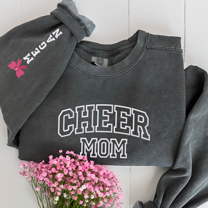 Cheer Mom Sweatshirt or Hoodie with Embroidered Kids Names on Sleeve