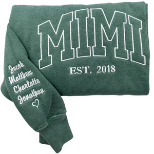 Cheer Mom Sweatshirt or Hoodie with Embroidered Kids Names on Sleeve