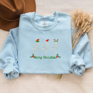 Christmas Skeletons Sweatshirt, Funny Christmas  Embroidered Sweatshirt or Hoodie