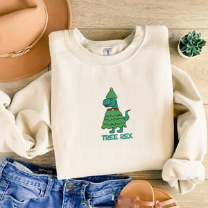 Christmas Tree Rex Sweatshirt Embroidered Crewneck or Hoodie