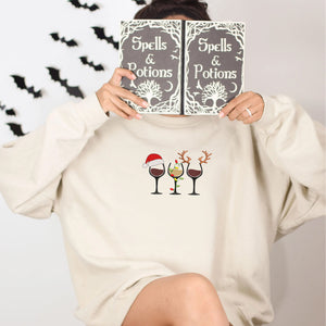 Christmas Wine Sweatshirt Embroidered, Christmas Lights Crewneck