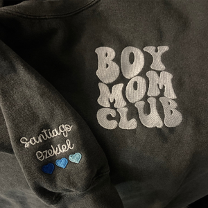 Cool Mom Club Sweatshirt or Hoodie with Embroidered Kids Names on Sleeve