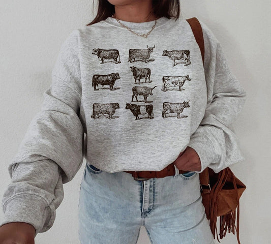 Cow Sweatshirt Gift For Farmers, Western Lover Sweatshirt, Cowboy Sweater, Cute Cowgirl Hoodie, Highland Cow Hoodie, Funny Cow gift